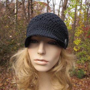 Crochet Hat, Crochet Newsboy Hat, Womens Hat, Black Hat, Fall Fashion ...
