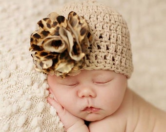 Crochet Baby Hat, Baby Girl Hat, Crochet Girl Hat, Baby Flower Hat, Animal Print Hat, Newborn Girl Hat, Infant Girl Hat, Baby Beanie,