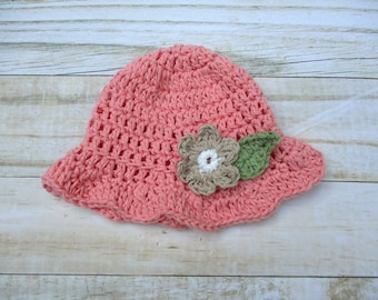 Sombrero de sol rosa de crochet para bebé: flor de algodón, sombrero de verano para recién nacido