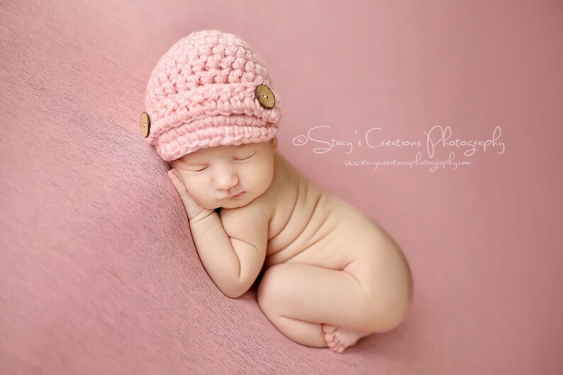 Pink Baby Hat, Hats for Baby Girls, Newborn Girl Hat, Baby Winter Hat, Baby Newsboy Hat, Infant Girl Beanie, Crochet Baby Hat, Beanie image 1
