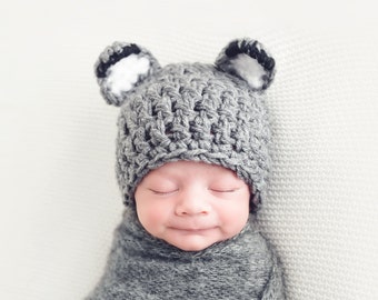 Gehäkelte Baby Wolf Mütze: Heather Grey Tierkostüm