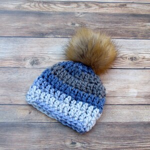 Blue Baby Boy Winter Hat, Baby Boy Hat Newborn, Baby Hat with Pom Poms, Baby Boy Pom Pom Beanie, Infant Boy Hat, Crochet Baby Hat, Baby Gift