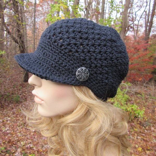 Crochet Hat, Crochet Newsboy Hat, Womens Hat, Black Hat, Fall Fashion, Womens Newsboy Hat, Womens Beanie, Adult Hat, Teen Girls Hat, Cotton