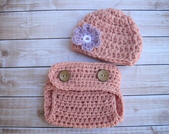 Baby Bloomers and Hat Set, Newborn Girl Coming Home Outfit, Baby Girl Beanie, Infant Girl Hospital Set, Baby Girl Diaper Cover and Hat Set