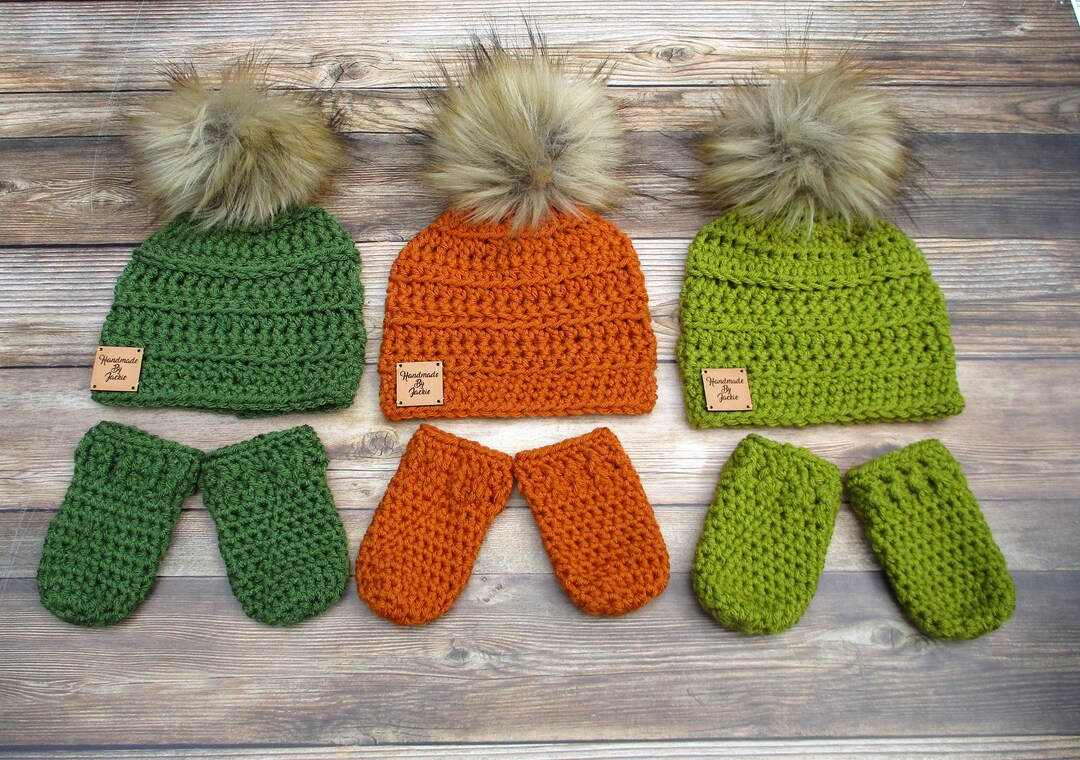 Pom Pom Baby Hat Newborn Hat and Mitten Set Baby Mittens Etsy