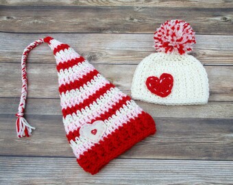 Valentines Baby Girl Crochet Hat: Newborn Beanie with Hearts