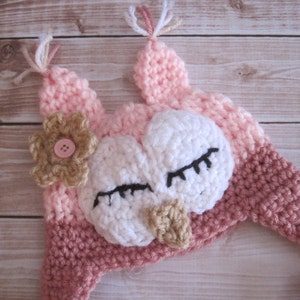 Virkad Owl Baby Halloween-kostymhatta: Rosa nyföddfotorekvisita bild 3