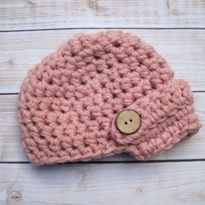 Pink Baby Hat, Hats for Baby Girls, Newborn Girl Hat, Baby Winter Hat, Baby Newsboy Hat, Infant Girl Beanie, Crochet Baby Hat, Beanie image 3