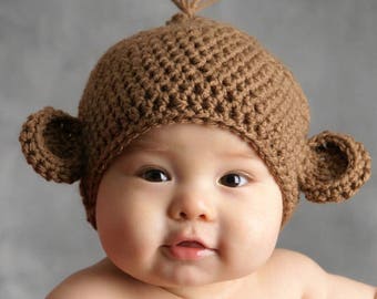 Baby Halloween Hat, Crochet Baby Monkey Hat, Baby Hat, Newborn Animal Hat, Newborn Hat, Infant Beanie, Boy Baby Hat, Girl Newborn Hat