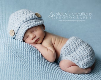 Blue Baby Boy Hat, Newborn Hat, Newborn Photo Outfit Boy, Baby Hat and Diaper Cover Set, Infant Diaper Cover Set, Baby Shower Gift