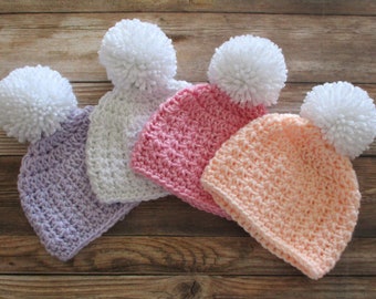 Baby Girl Hats, Baby Winter Hats, Newborn Girl Beanies, Baby Pom Pom Hats, Girl Newborn Hats, baby Girl Coming Home Hat, Baby Hat, Infant