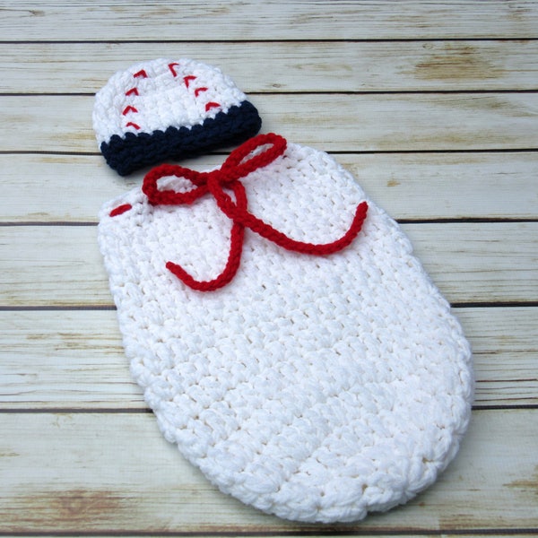 Baby Baseball Hat and Cocoon Set, Newborn Halloween Costume, Infant Boy Swaddle Sack and Hat, Baby Baseball Beanie, Cocoon Photography Prop