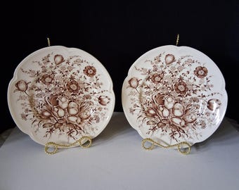 Twee 8 inch. VTG Dover bruine borden met patroon. door Johnsons broer, Engeland