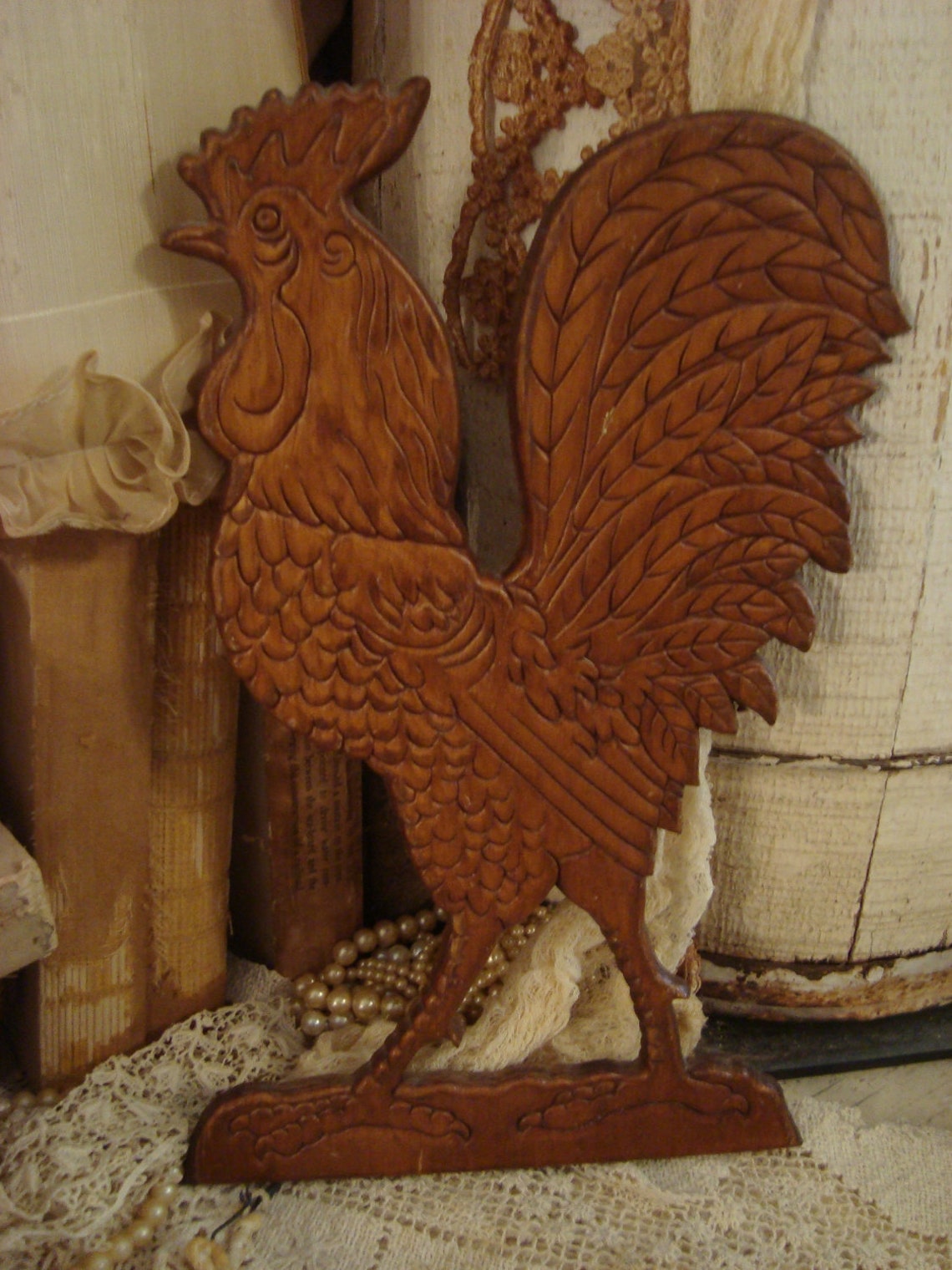 Wooden Carved Rooster Applique Etsy