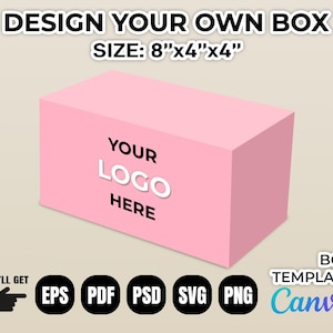 Editable Box Template (8&quot;x4&quot;x4&quot;) via Canva - Customizable Packaging Design