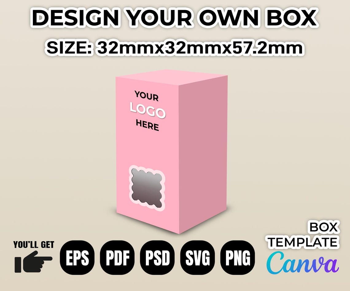Editable Box Design Editable Box Template (32mmx32mmx57.2mm) via Canva - Customizable ...