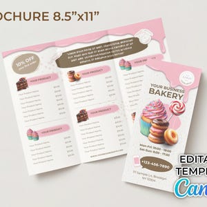 Brochure | Editable Canva Template, Bakery Brochure, Bakery Brochure Template, Tri-Fold Brochure, Bakery Menu Brochure, Cake Brochure