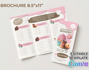 Bakery Brochure Template: Editable Tri-Fold Menu (Canva)