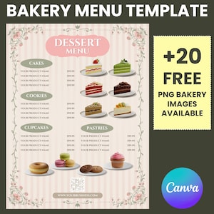 Menu - Editable Canva Template, Bakery Menu, Dessert Menu, Canva Menu, Editable Bakery Business Canva Template, Editable Sweet Treats Flyer
