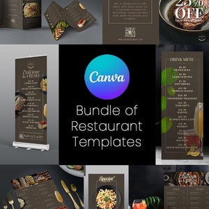 Bundle of Restaurant Templates: Brochure, Menu, Banner, Special Menu Card, Discount Offer Card, and Drink Menu | Editable via Canva