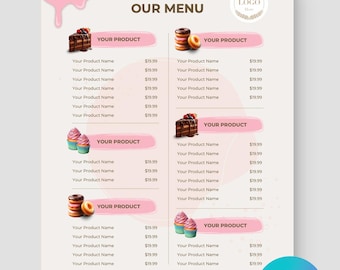 Bakery Menu Template: Editable Canva Design (8.5x11) (Digital Download)