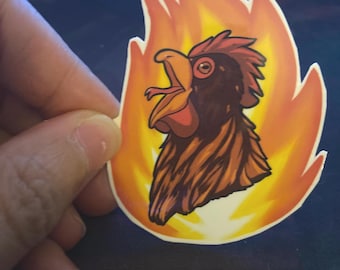 Funny Chicken on Fire Sticker | Laptop, Journal, Animal Art