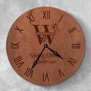Personalized family wall clock, Wedding wall clock, Monogram custom wall clock, Anniversary wall clock,Wood wall clock large,Farmhouse clock