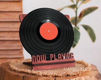 Now playing record stand, Now spinning display, Album display, Wood vinyl record holder, Vinyl record storage stand, Now spinning wood