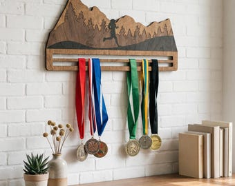 Wood medal holder, Marathon medal rack, Running medal holder, Running medal display, Runner medal hanger, Race Medal Holder