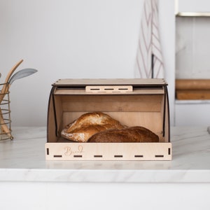Wooden bread bin, Bread storage box, Wood bread box, Bread box for countertop, Bread storage container, Roll top bread box, Bread keeper