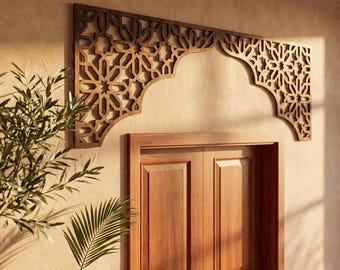 Moroccan Door Arch, Moroccan Wall Panels, Islamic Wall Art, Wood Wall Panel, Moroccan Lattice, Sacred Geometry, Wood Accent Wall