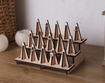 Ring display stand, Wood ring holder, Ring organizer wood, Ring cone display, Ring holder cone, Wooden ring cone, Jewelry cone, Ring storage