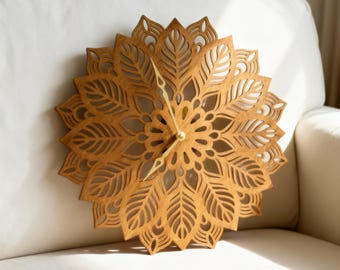 Mandala wall clock, Oversized wall clock 24 inch, Boho wall clock wood, Large wall clock for the living room, Unique wall clock modern
