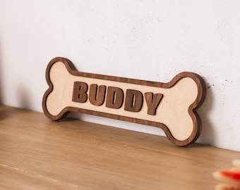 Personalized Pet Name Sign, Wooden Dog Bone Wall Decor, Custom Dog Name Sign for Kennel, Pet name plaque, Dog bone decor, Custom pet gift