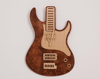 Music wall clock, Electric guitar clock,Guitar wall clock, Musical instrument clock, Guitar Player Gift, Wall guitar gift, Wooden wall clock