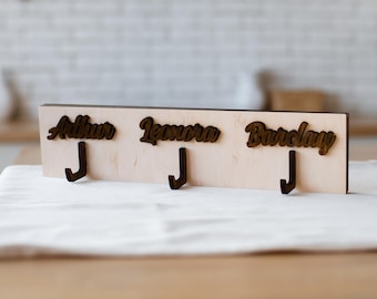 Ganchos para toallas de baño con nombres, Perchero de madera para toallas, Toallero personalizado, Toallero personalizado, Gancho para mochila personalizado, Gancho para toallas con letras
