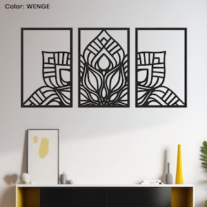 Mandalas flower wall art, Wooden mandala art, Mandala flower panel, Floral mandala decor, Mandala set of 3 frames, Bohemian wooden mandala