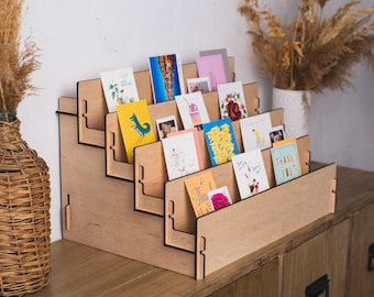 Wooden greeting card display, Greeting card display rack, Greeting card shelves, Retail display stand, Postcard display stand