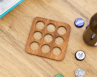 Sottobicchiere per tappi di birra, raccoglitore di tappi di birra in legno, sottobicchiere per tappi di bottiglia, collezione di tappi di bottiglia, sottobicchieri in legno, porta tappi di bottiglia, regalo per gli amanti della birra