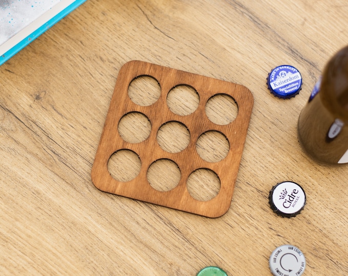 Beer cap coaster, Wooden beer cap collector, Bottle cap coaster, Bottle cap collection,Drink coasters wood,Bottle cap holder,Beer lover gift