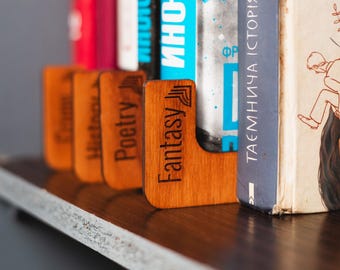 Book dividers, Book genre divider, Book separator, Bookshelf dividers by topic, Bookshelf tabs, Home library divider, Book organization