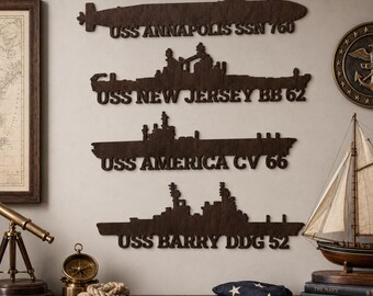 Custom Navy Ship Sign, US Navy Warship Wall Art, Personalized Battleship Sign, Navy Veteran Gift, Navy Dad Gift, Plywood Decor