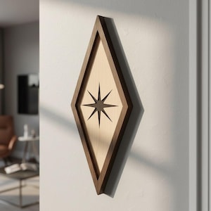 Mid Century Modern Wall Art, MCM Atomic Wood Wall Art, Retro Wooden Diamond Panels, 70s Vintage Wall Decor, Mid Century Wall Sign