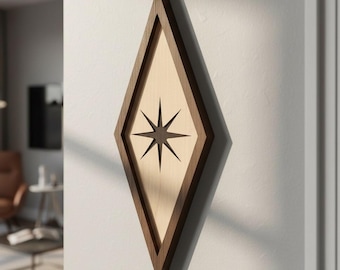 Mid Century Modern Wall Art, MCM Atomic Wood Wall Art, Retro Wooden Diamond Panels, 70s Vintage Wall Decor, Mid Century Wall Sign