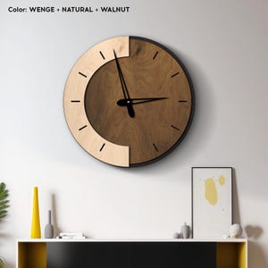 Dual tone clock, Minimalist wood wall clock, Wood home clock gift, Mid century wall clock, Farmhouse wall clock large, Scandinavian clock