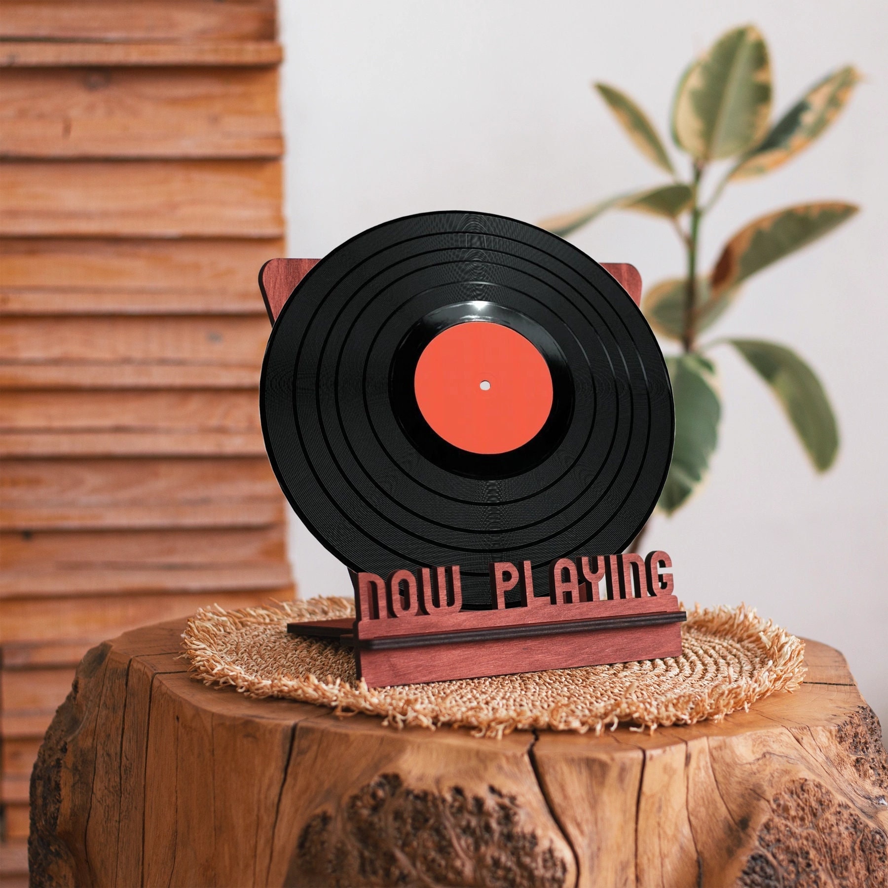 Homella Decor - Supporto Per Dischi In Vinile 'Now Playing' - Legno Di Pino Massello, Colore Marrone/Oro, Espositore Per Album (7-12 Pollici)