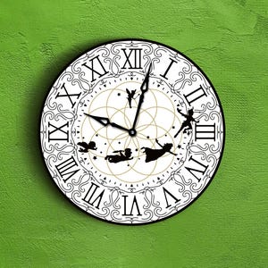 Peter Pan wall clock,Peter Pan wall decor,Peter Pan nursery wall decor,Cartoon wall clock,Nursery wall clock,Fairytale clock,Kids room clock