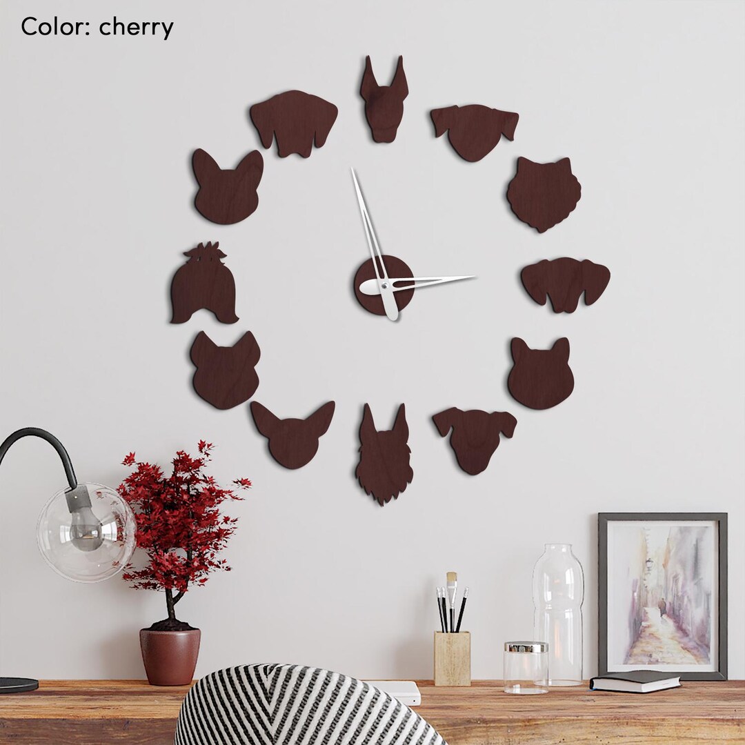 Dog Breed Clock, Dog Wall Clock Silhouette, Puppy Wall Clock, Dog Wall ...