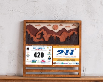 Wood medal holder, Marathon medal rack, Running medal and bib holder, Running medal display, Runner medal hanger, Runner bib clips
