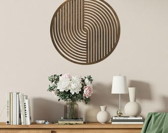 Round wood wall art, Geometric circle art, Modern round decor,Boho round decor,Large abstract wall art wood,Mid century modern wall art wood